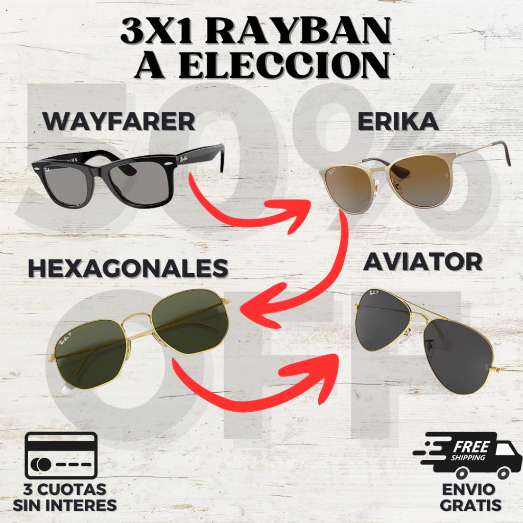 ¡¡OFERTA 3X1!! - LENTES RAYBAN WAYFARER - ERIKA - AVIATOR Y HEXAGONALES